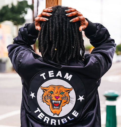 TeamTerrible Satin Bomber Jacket -Black